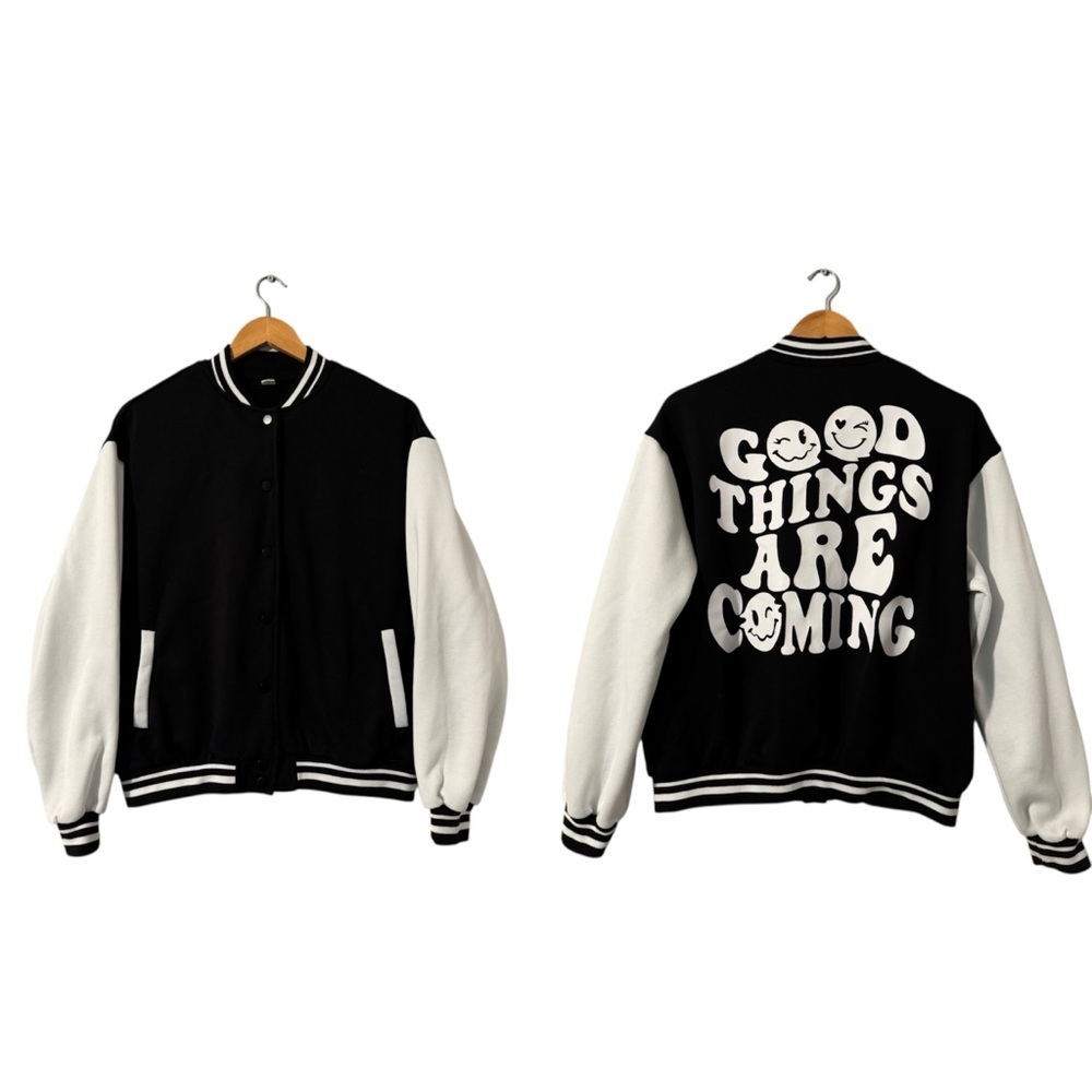 Teen Front Button Cardigan Jacket Black/White 14y